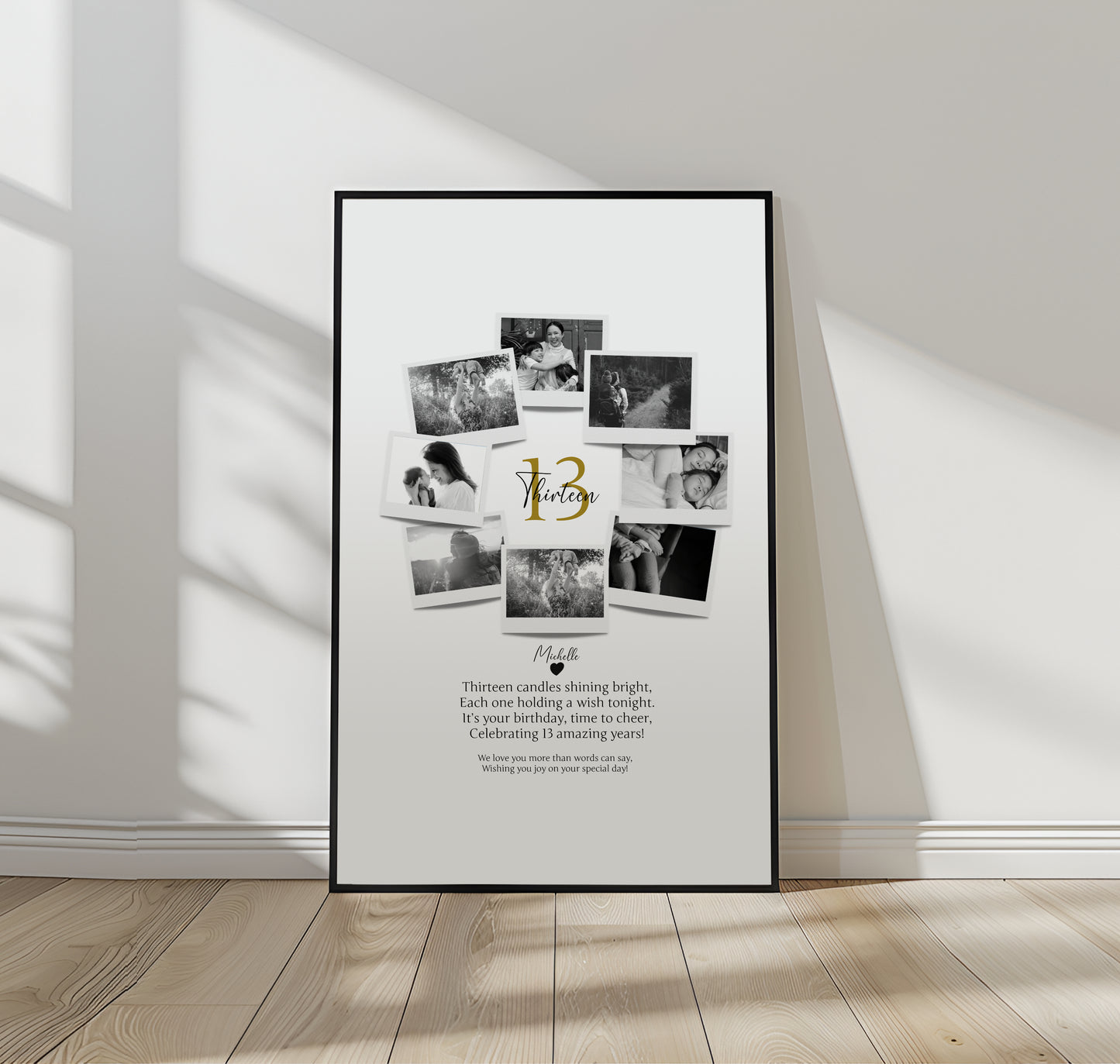 Personalized 13th Birthday Gift - Custom Polaroid Photo Collage, Teen Birthday Wall Art, Unique 13 Years Old Keepsake