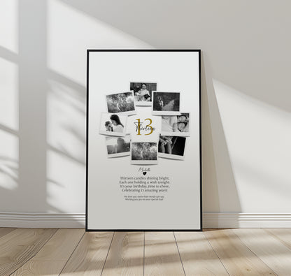 Personalized 13th Birthday Gift - Custom Polaroid Photo Collage, Teen Birthday Wall Art, Unique 13 Years Old Keepsake