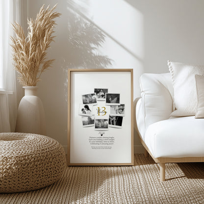 Personalized 13th Birthday Gift - Custom Polaroid Photo Collage, Teen Birthday Wall Art, Unique 13 Years Old Keepsake