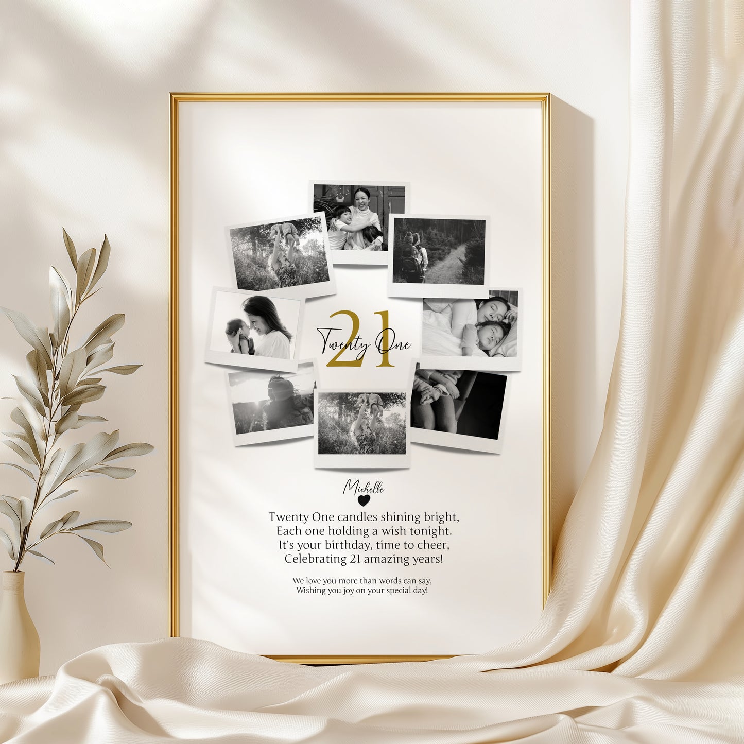 Personalized 21st Birthday Gift - Custom Polaroid Photo Collage, 21st Celebration Wall Art, Unique 21 Years Old Keepsake