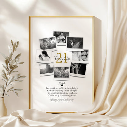 Personalized 21st Birthday Gift - Custom Polaroid Photo Collage, 21st Celebration Wall Art, Unique 21 Years Old Keepsake