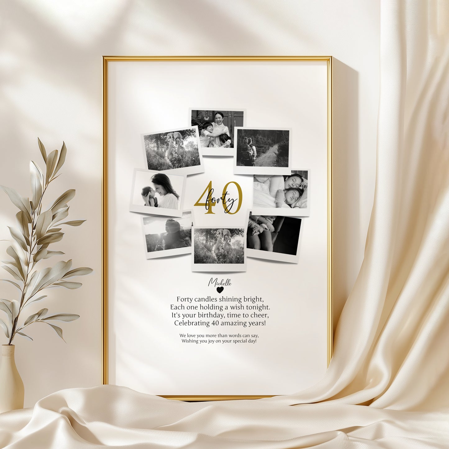 Personalized 40th Birthday Gift - Custom Polaroid Photo Collage, 40th Celebration Wall Art, Unique 40 Years Old Keepsake