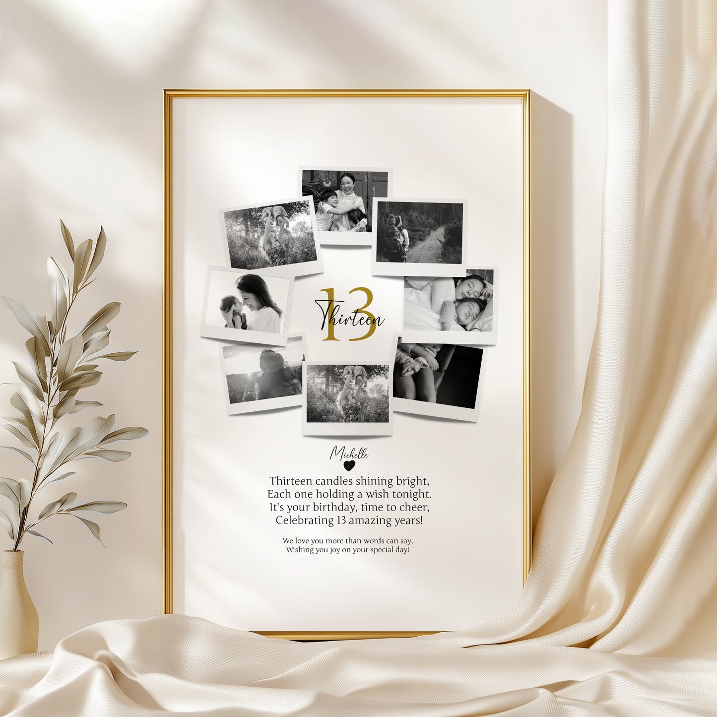 Personalized 13th Birthday Gift - Custom Polaroid Photo Collage, Teen Birthday Wall Art, Unique 13 Years Old Keepsake