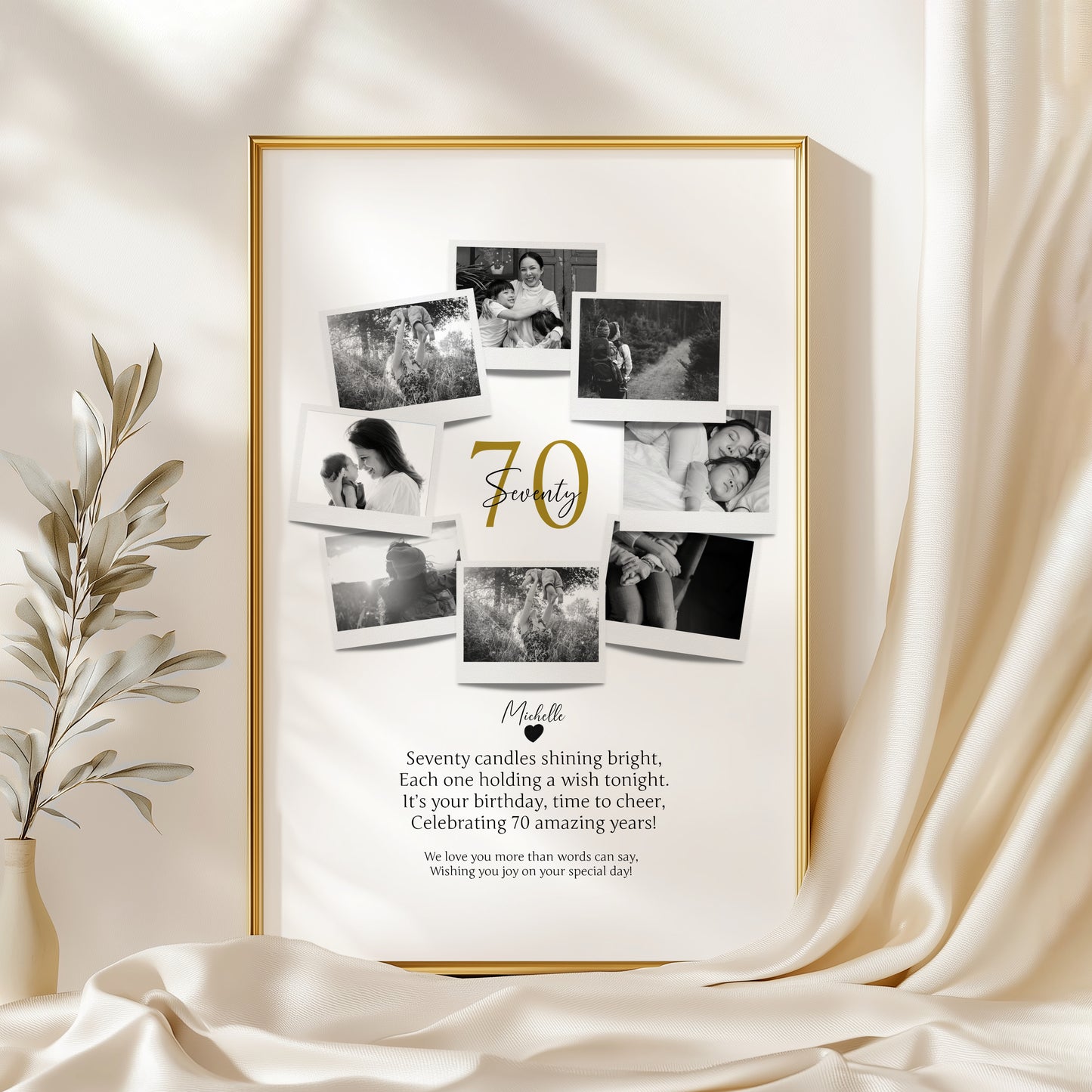 Personalized 70th Birthday Gift - Custom Polaroid Photo Collage, 70 Years Celebration Wall Art, Unique 70 Years Old Keepsake
