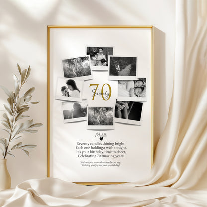 Personalized 70th Birthday Gift - Custom Polaroid Photo Collage, 70 Years Celebration Wall Art, Unique 70 Years Old Keepsake
