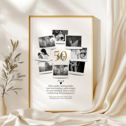 Personalized 50th Birthday Gift - Custom Polaroid Photo Collage, 50 Years Celebration Wall Art, Unique 50 Years Old Keepsake