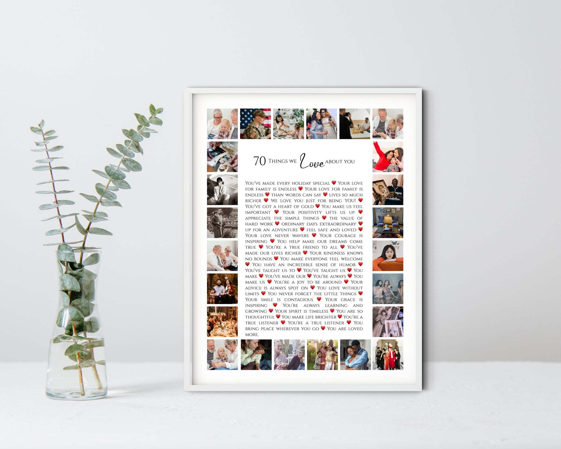 Personalized 70 Reasons Why I Love You Photo Collage Gift - Custom Keepsake Featuring Photos and Reasons on Canvas or Poster"