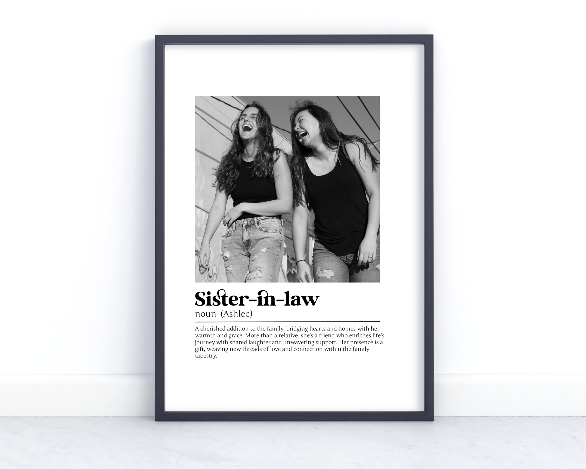 Personalized Sister-in-Law Definition Print - Custom Photo Keepsake for Family, Wedding, or Birthday Gift with Minimalist Typography Design