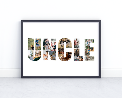 Personalized Uncle Photo Collage Gift - Custom Keepsake with Family Photos on Canvas or Poster.