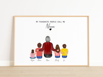 Personalized Nana Print - Custom Grandmother Gift, Family Portrait, Grandkids Gift, Mother's Day Wall Art