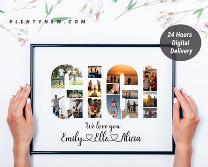 Custom Gigi Photo Collage Gift - Personalized Keepsake with Family Photos on Canvas or Poster.