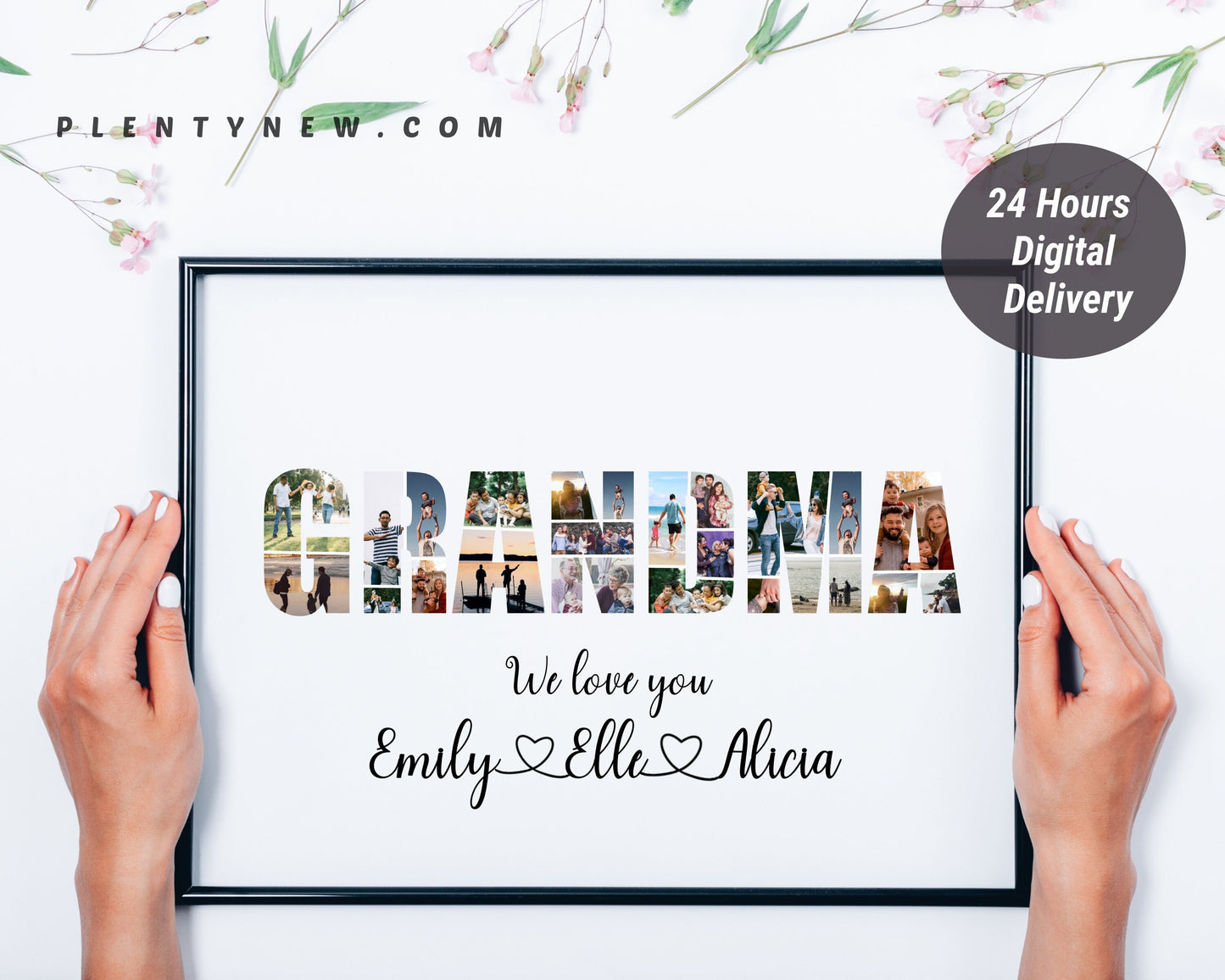 Custom Grandma Photo Collage Gift - Personalized Keepsake with Family Photos on Canvas or Poster."