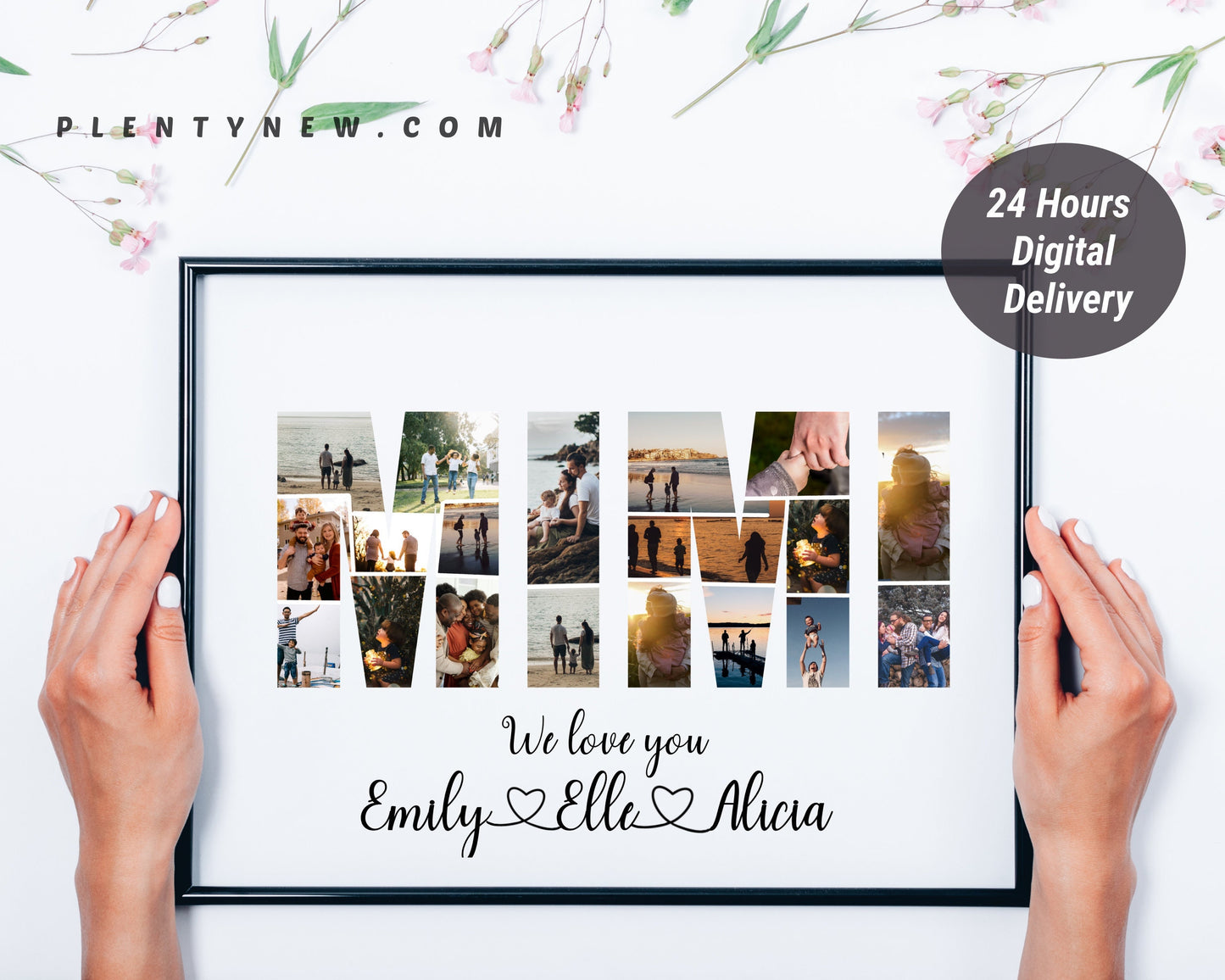 Custom Mimi Photo Collage Gift - Personalized Keepsake with Family Photos on Canvas or Poster.
