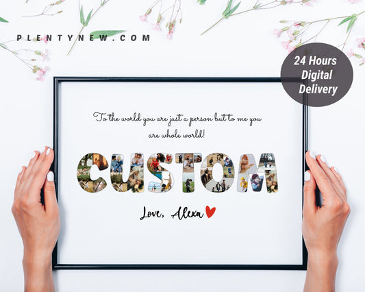 Custom Name or Number Photo Collage Gift - Personalized Keepsake for Birthdays, Anniversaries, and Milestones