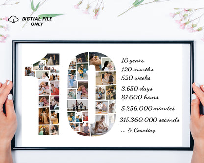 Personalized 10th Anniversary Photo Collage Gift - Custom Keepsake with Photos on Canvas or Poster.