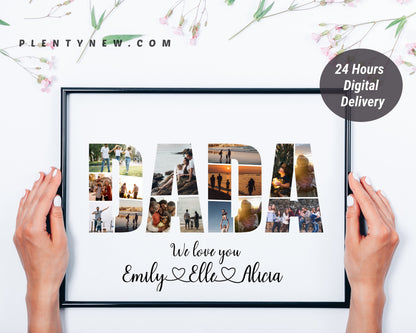 Personalized Dada Photo Collage Gift - Custom Keepsake with Family Photos on Canvas or Poster.