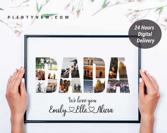 Personalized Dada Photo Collage Gift - Custom Keepsake with Family Photos on Canvas or Poster.
