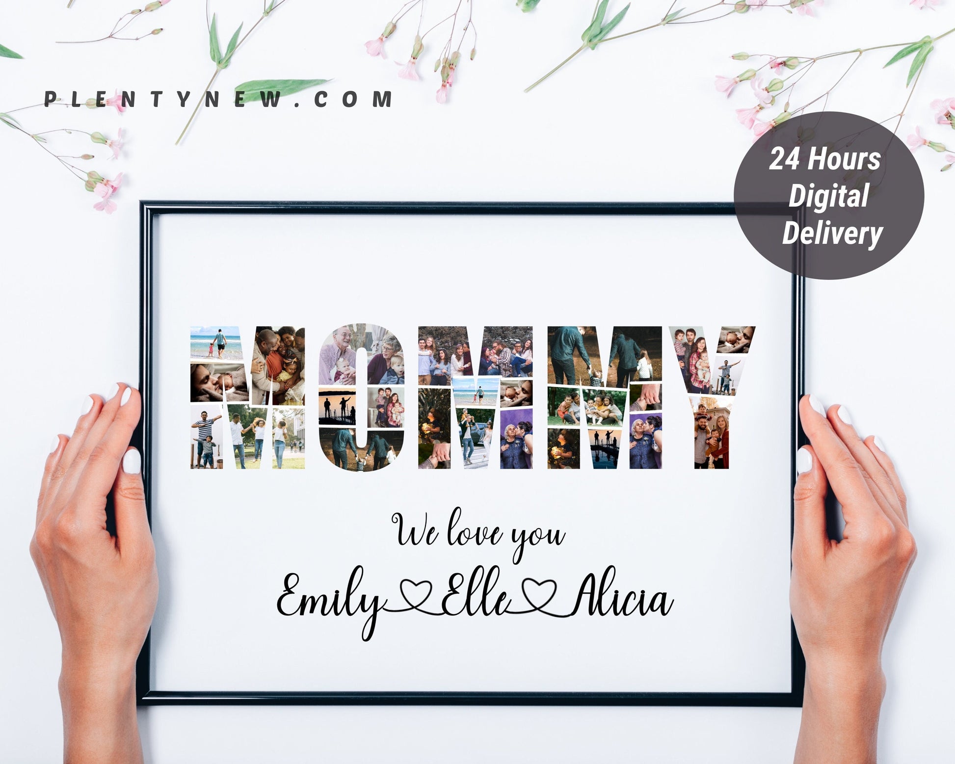 Personalized MOMMY Photo Collage Gift - Custom Keepsake with Family Photos on Canvas or Poster.