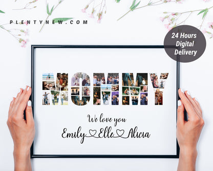 Personalized MOMMY Photo Collage Gift - Custom Keepsake with Family Photos on Canvas or Poster.