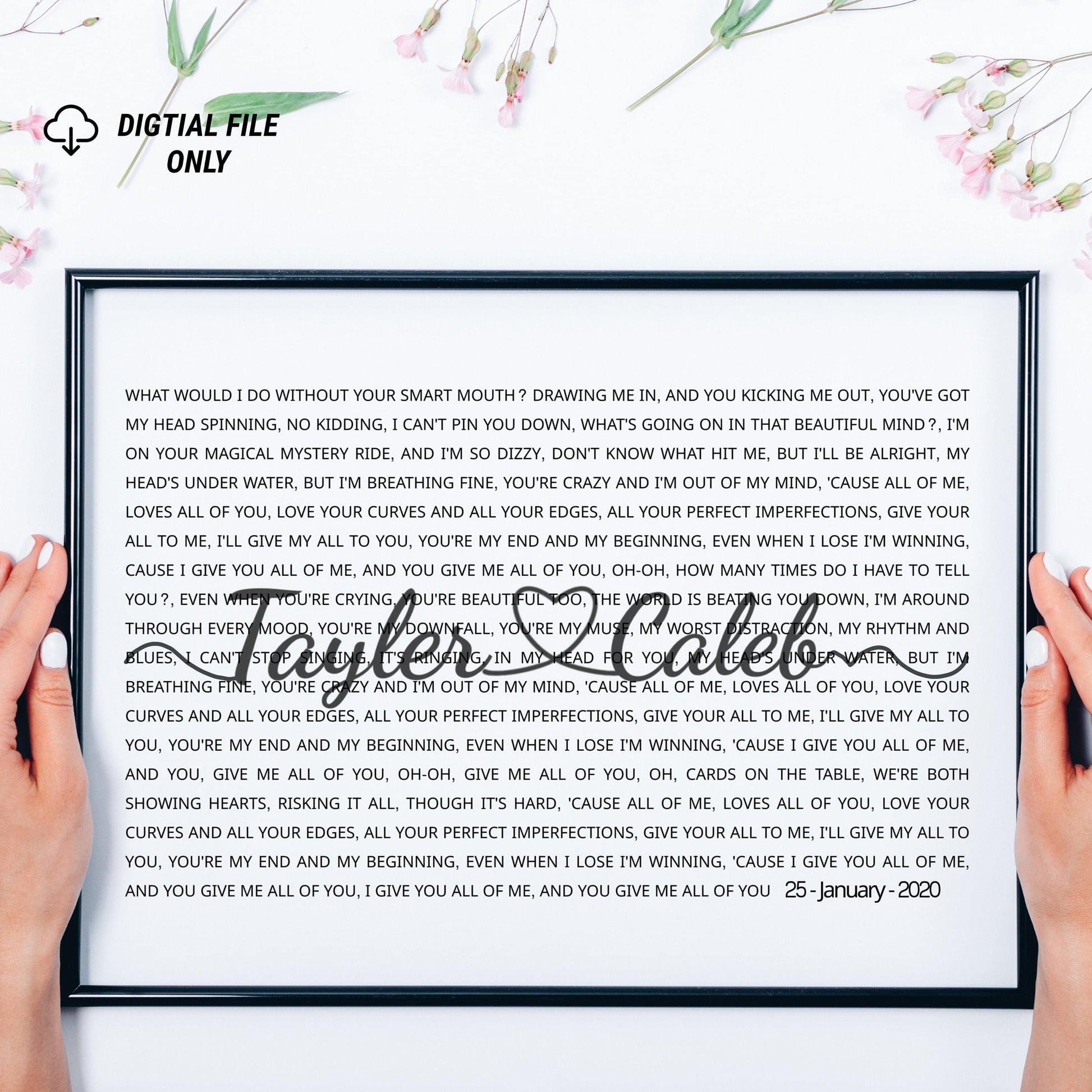 Personalized Song Lyrics Print - Custom Keepsake Gift with Names, Dates, and Lyrics on Canvas or Poster.