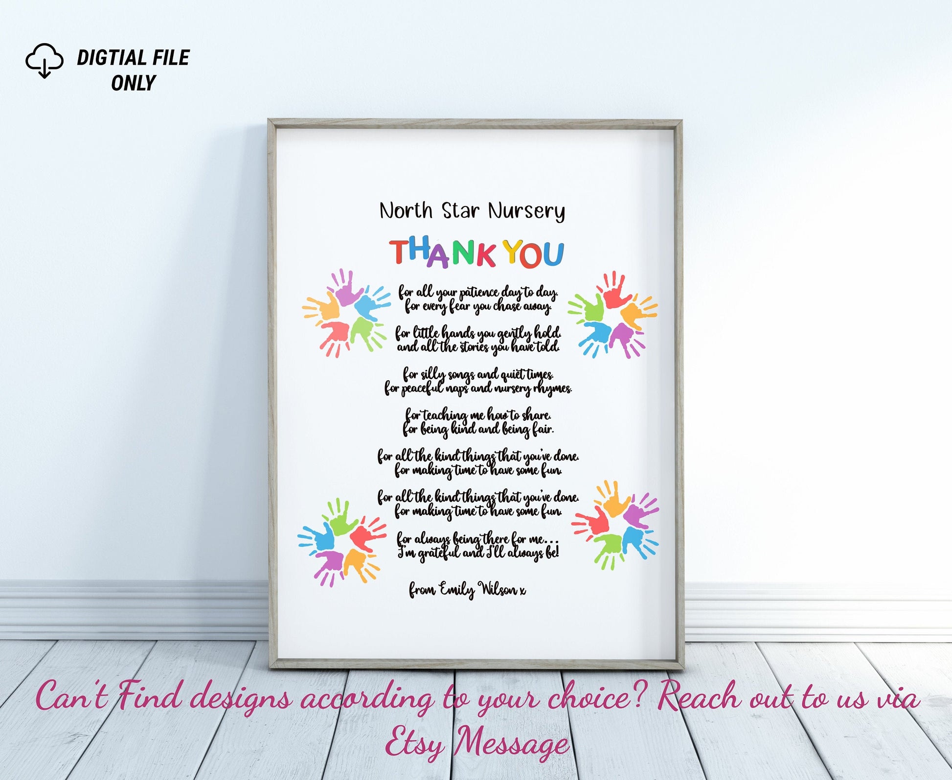 Personalized Thank You Poem Print - Custom Keepsake Gift with Names and Message on Canvas or Poster."