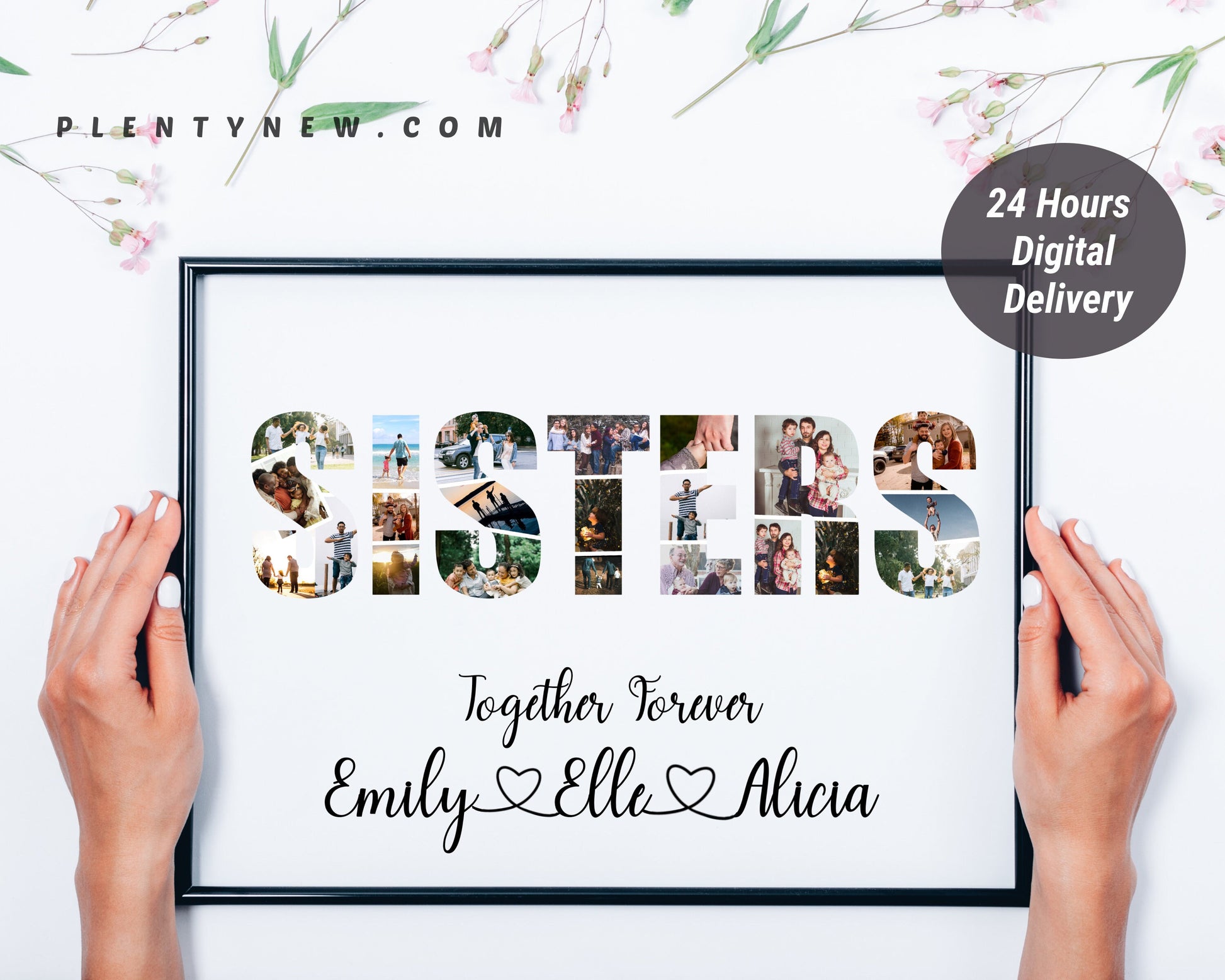 Personalized SISTERS Word Photo Collage Gift - Custom Keepsake with Shared Photos on Canvas or Poster.