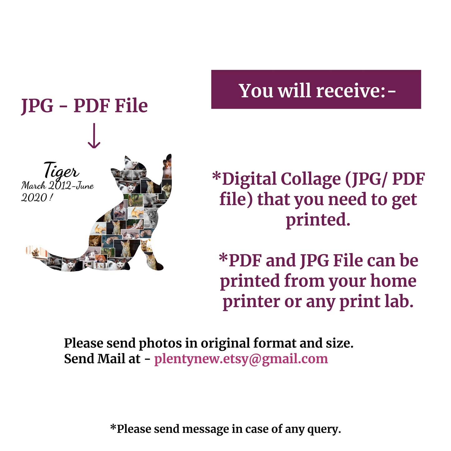Custom Cat Photo Collage Gift - Cherish Your Feline Friend with Personalized Artwork