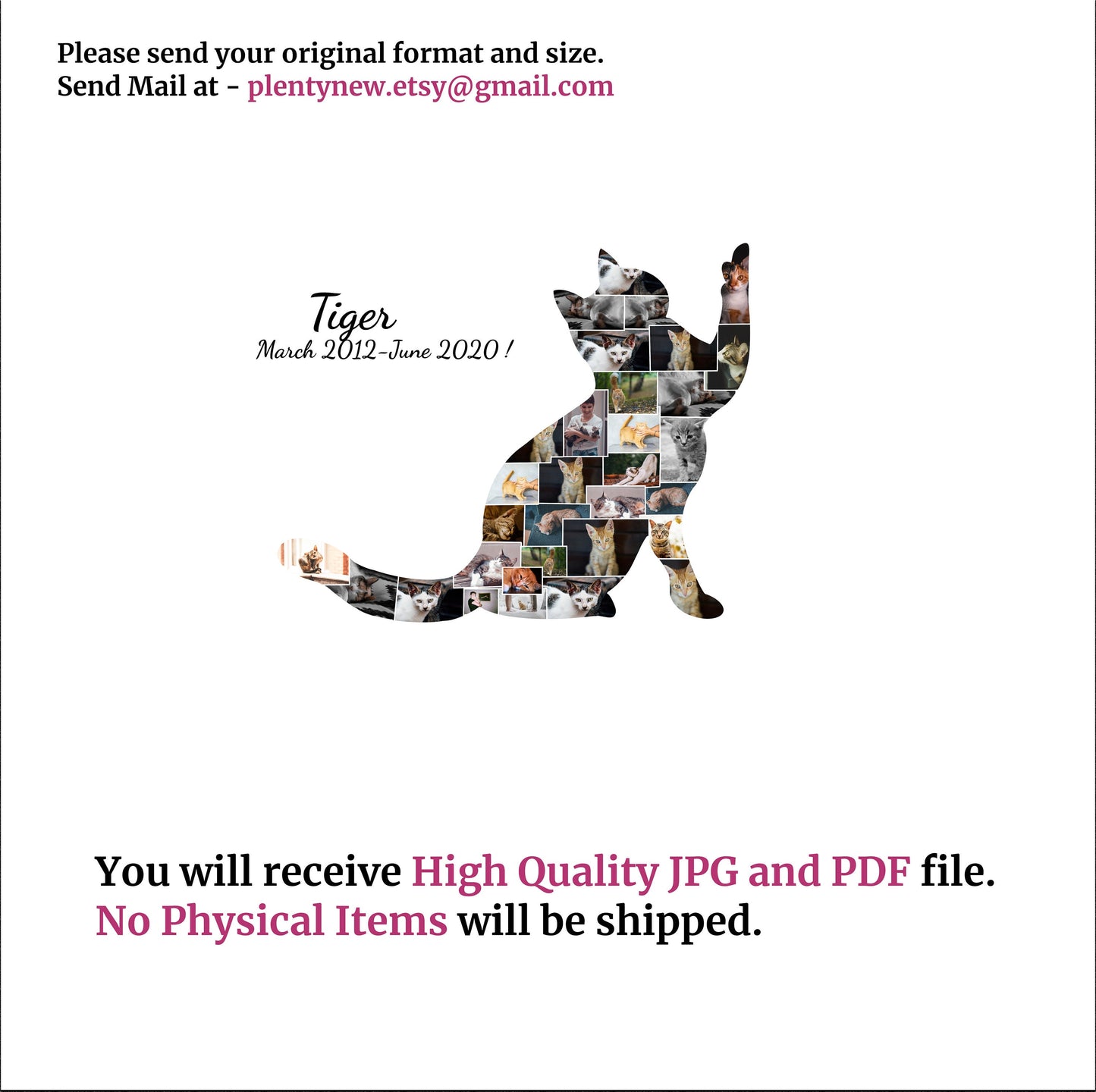 Custom Cat Photo Collage Gift - Cherish Your Feline Friend with Personalized Artwork