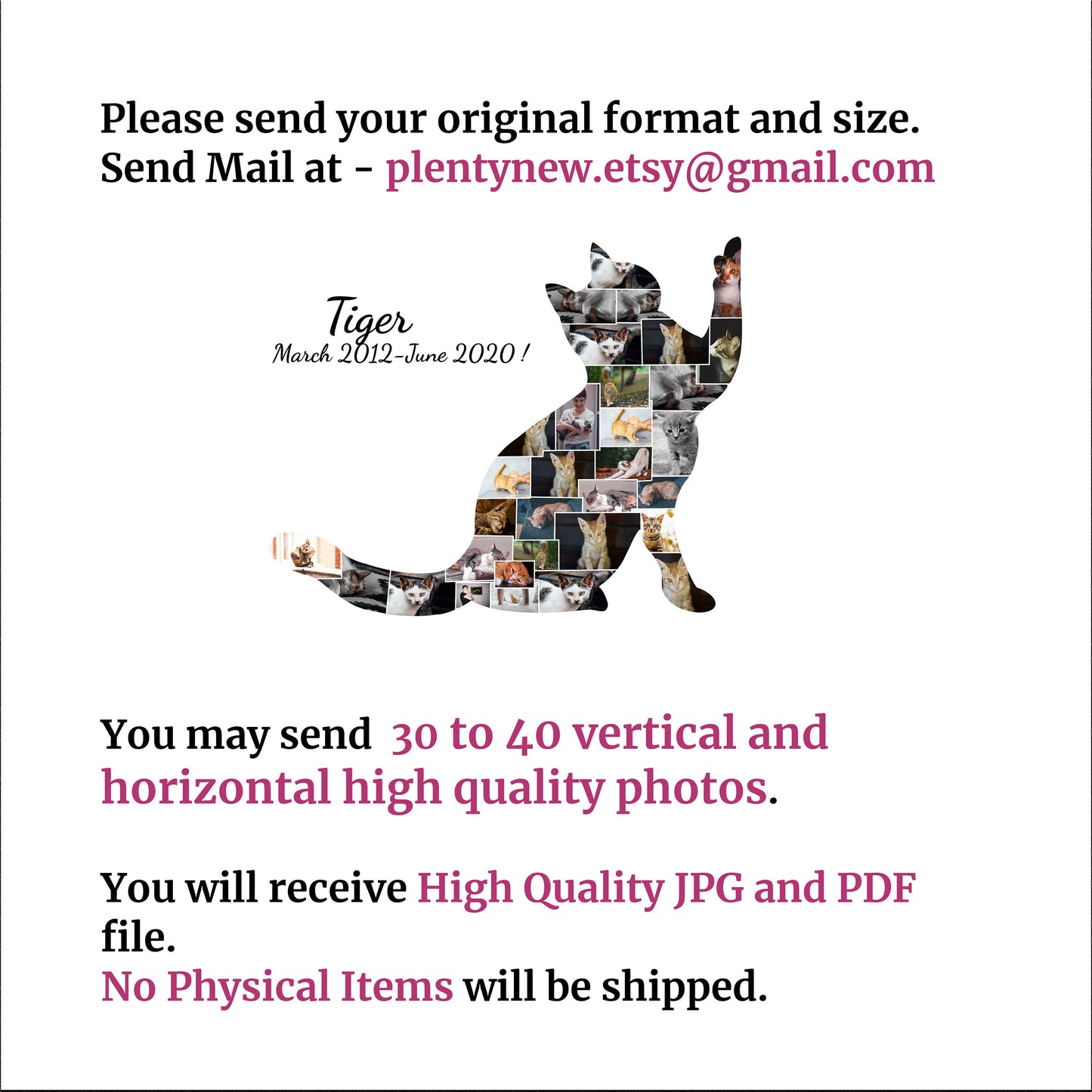 Custom Cat Photo Collage Gift - Cherish Your Feline Friend with Personalized Artwork