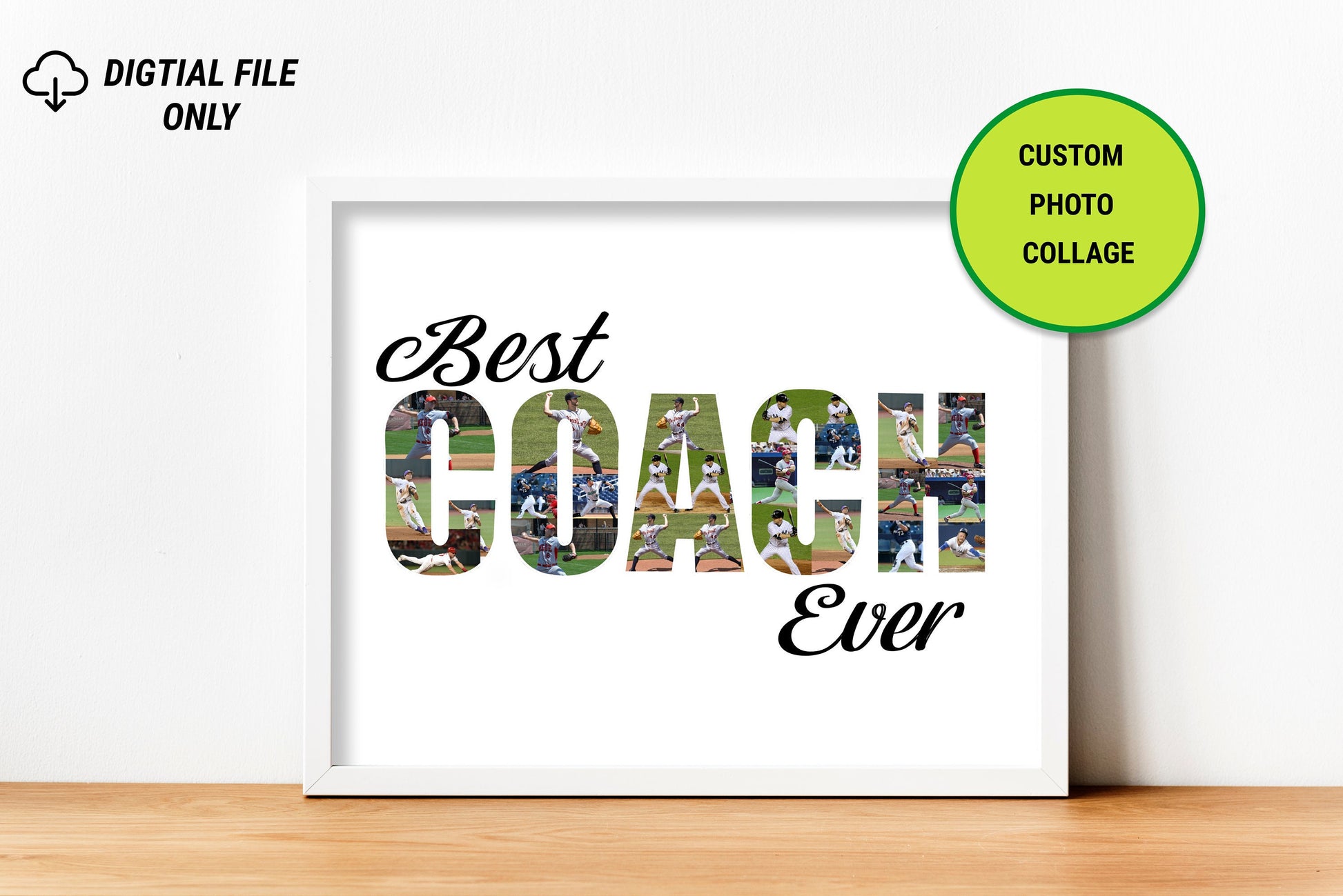 Personalized 'Best Coach Ever' photo collage gift, featuring memorable moments and team achievements, perfect for celebrating an inspiring coach.