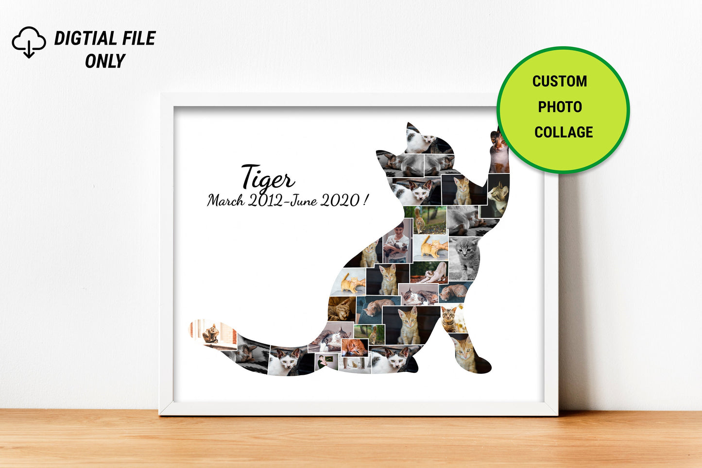 Custom Cat Photo Collage Gift - Cherish Your Feline Friend with Personalized Artwork