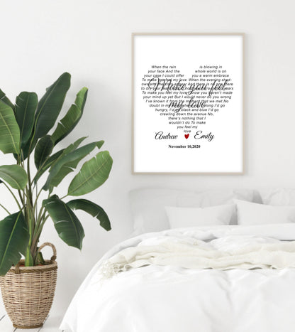 Personalized Heart-Shaped Song Lyrics Print - Custom Gift for Anniversaries or Birthdays