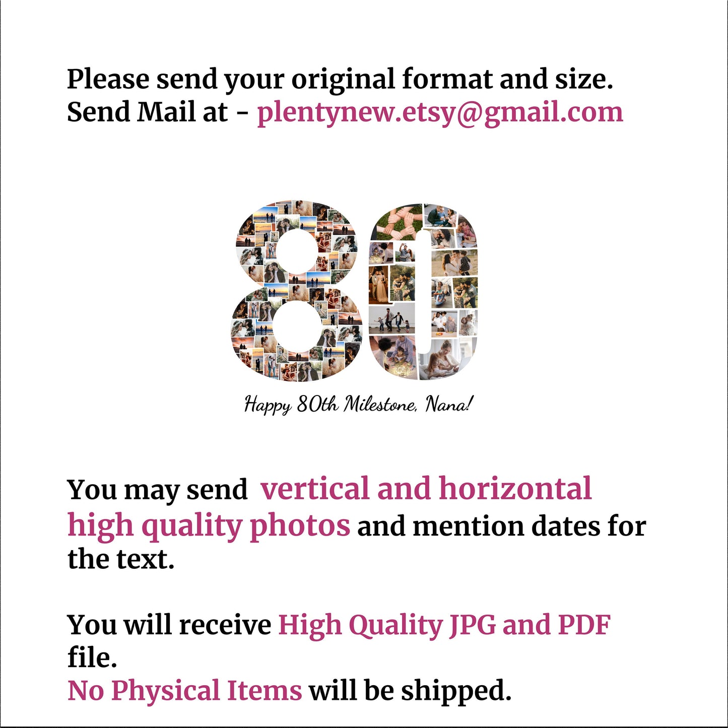 80th Birthday Gift Photo Collage – Personalized Digital Photo Keepsake