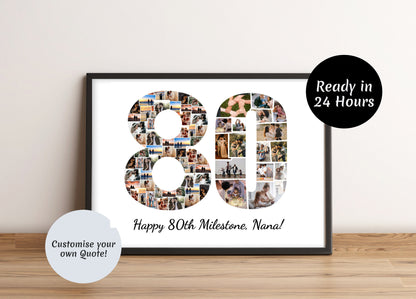 80th Birthday Gift Photo Collage – Personalized Digital Photo Keepsake