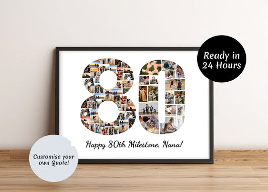 80th Birthday Gift Photo Collage – Personalized Digital Photo Keepsake