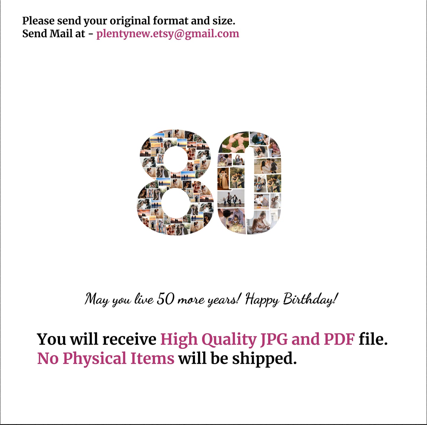 80th Birthday Gift Photo Collage – Personalized Digital Photo Keepsake