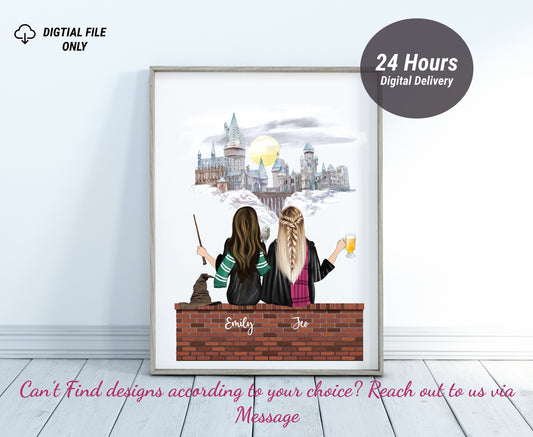 Harry Potter Fan Style Custom Portrait – Personalized Best Friends Gift