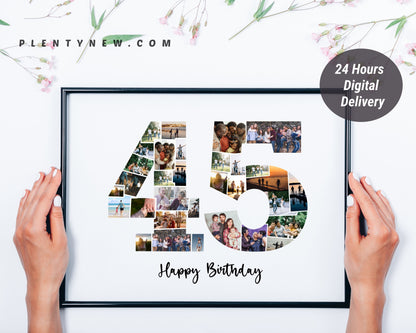 45th Birthday Photo Collage – Personalized Digital Photo Gift for Milestone Celebrations