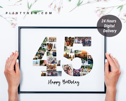 45th Birthday Photo Collage – Personalized Digital Photo Gift for Milestone Celebrations