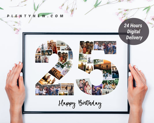 25th Birthday Photo Collage – Personalized Digital Photo Gift for Milestone Celebrations
