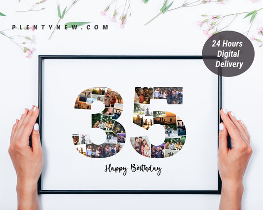 35th Birthday Photo Collage – Personalized Digital Photo Gift for Milestone Celebrations