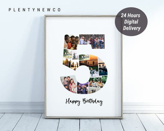 5th Birthday Photo Collage – Personalized Digital Photo Gift for Milestone Celebrations