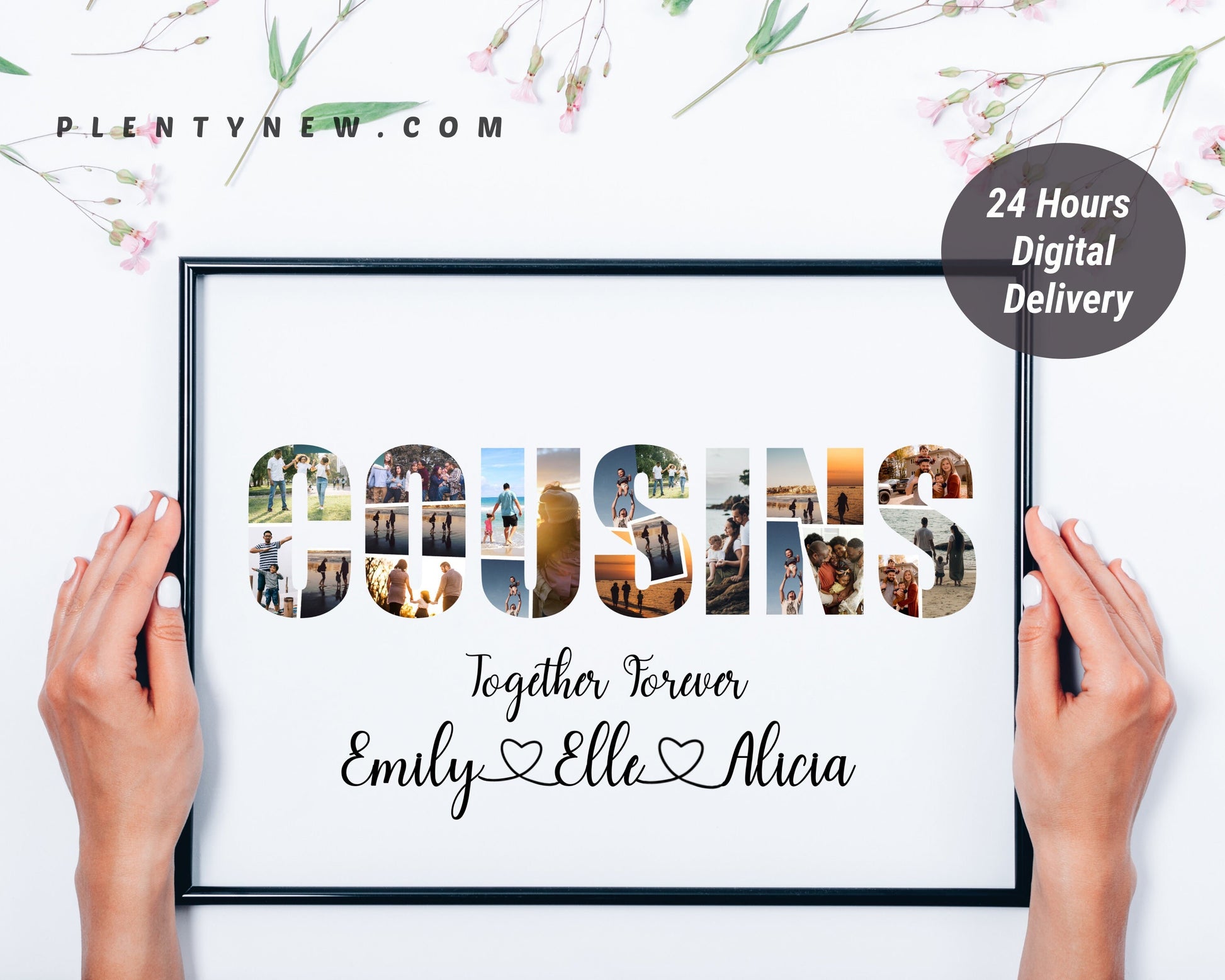 Personalized cousins photo collage gift, capturing fun moments and family gatherings, perfect for cherishing shared memories