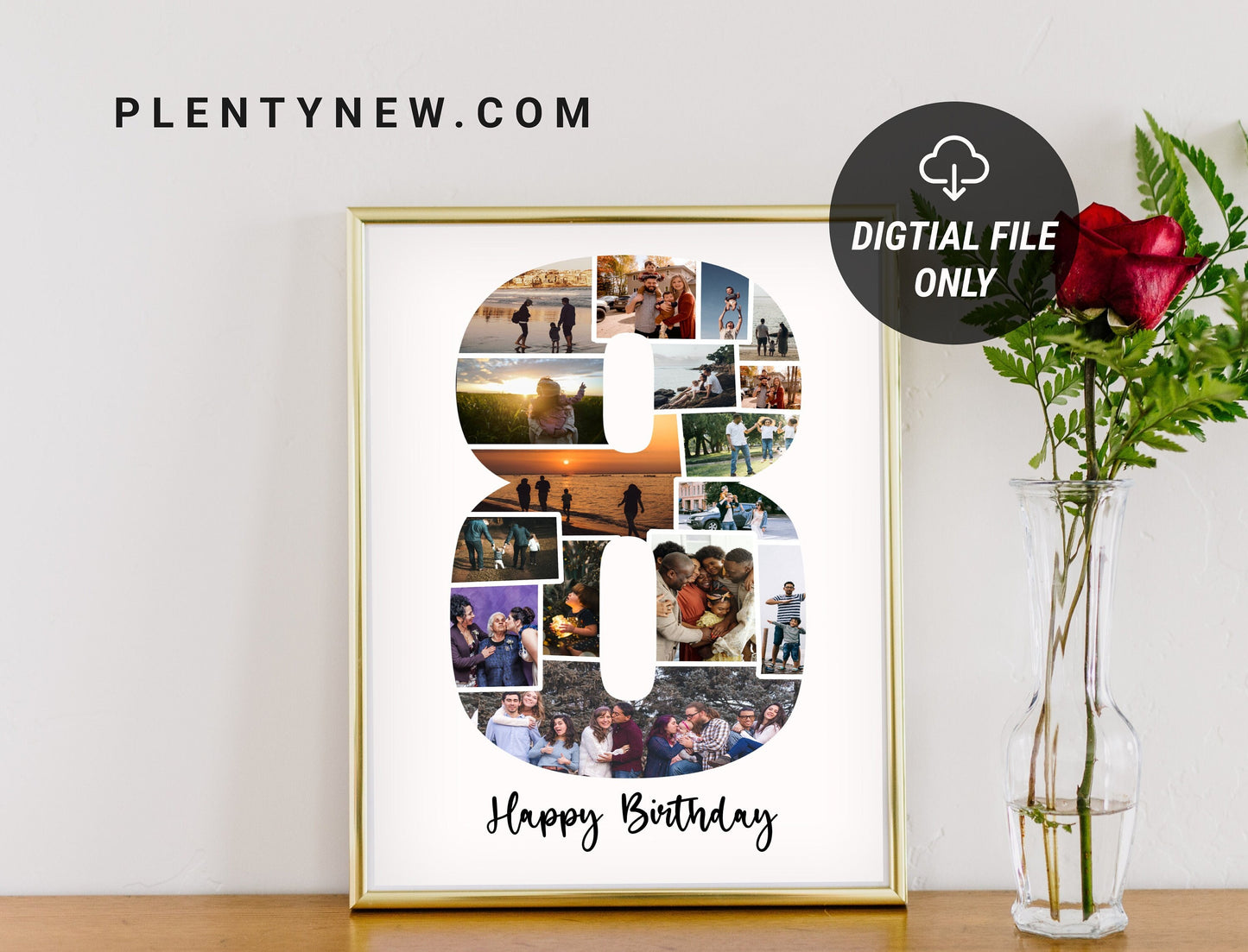 8th Birthday/Anniversary Gift Photo Collage – Personalized Digital Photo Keepsake