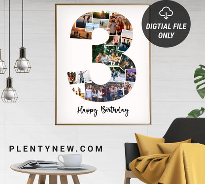 3rd Birthday Photo Collage – Personalized Digital Photo Gift for Milestone Celebrations