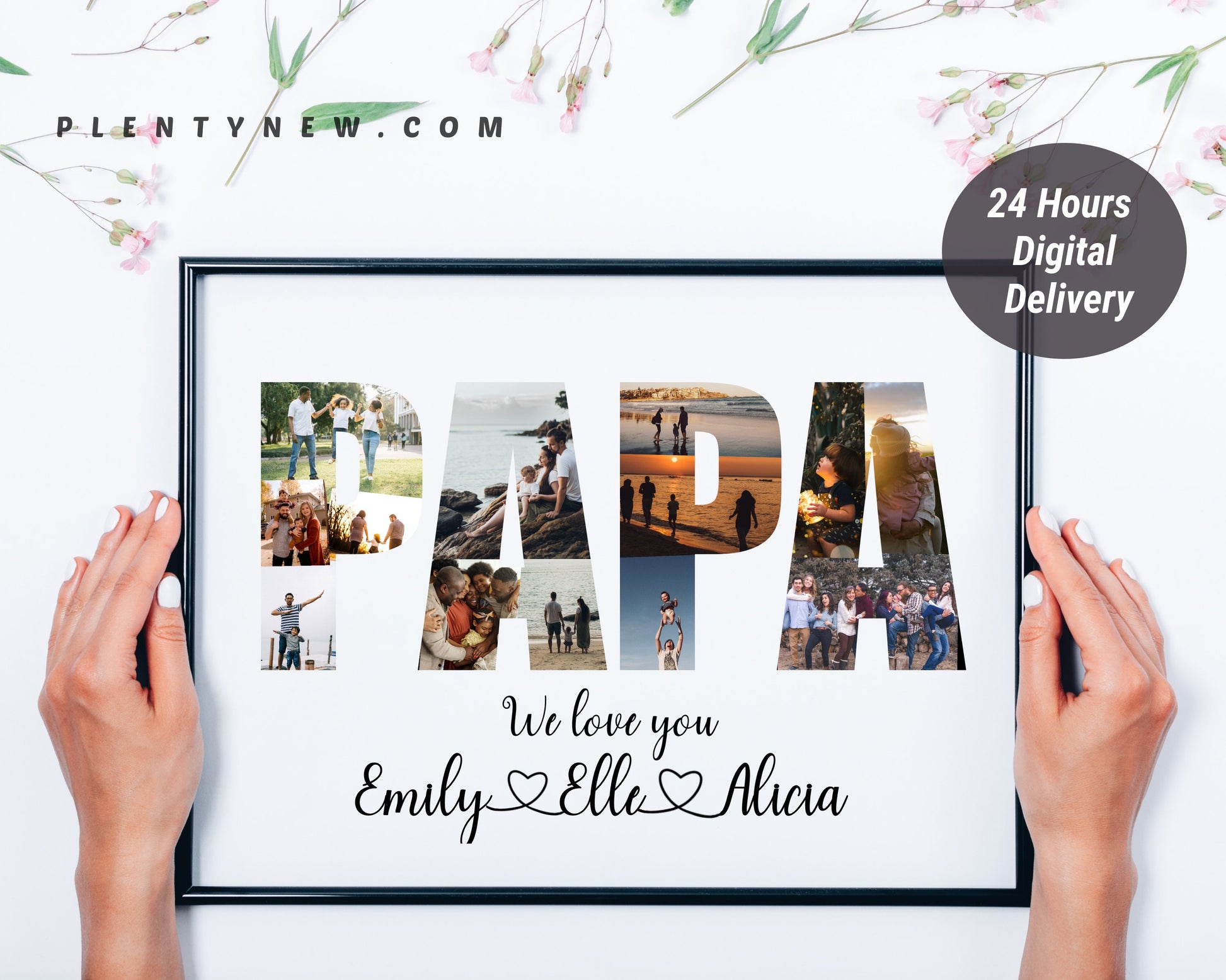 Personalized PAPA Photo Collage Gift - Custom Keepsake with Family Photos on Canvas or Poster.