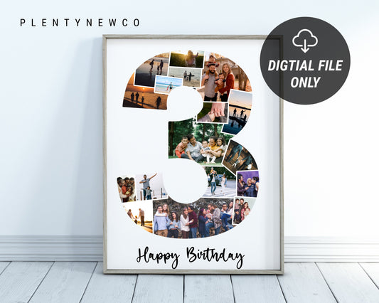 3rd Birthday Photo Collage – Personalized Digital Photo Gift for Milestone Celebrations