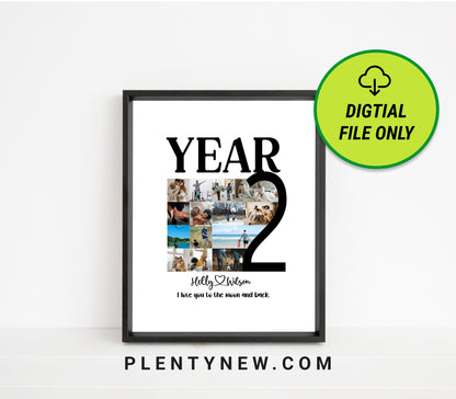Personalized 2nd Anniversary Photo Collage Gift - Custom Cotton or Paper Keepsake