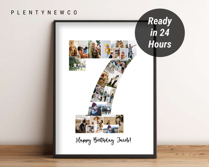 Personalized 7th Birthday or Anniversary Photo Collage Gift - Custom Designed & Delivered