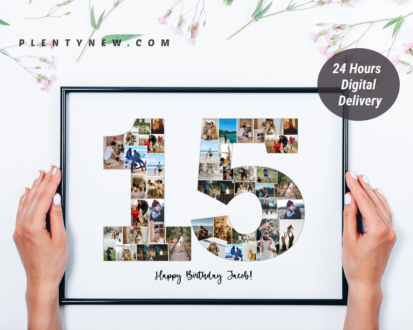 Custom 15th birthday photo collage gift featuring a vibrant collection of personal and memorable moments, perfect for teens.